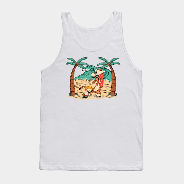 Calvin and Hobbes Singing Tank Top by soggyfroggie